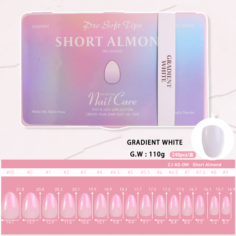 Nail Supplier Acrylic Acrylic Gradient White Short Almond Nail Tips for Extension DIY