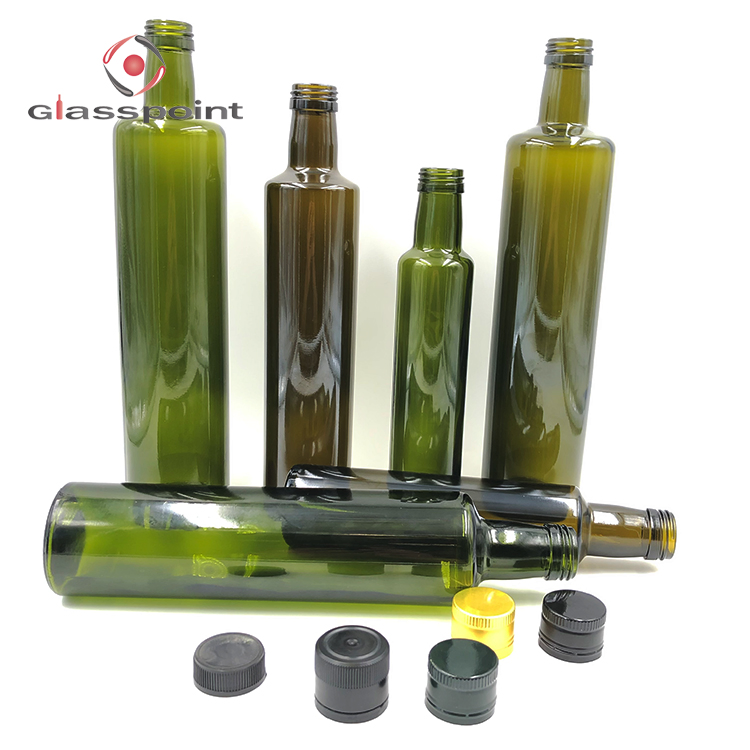 250ml 500ml 750ml Round Dorica Square Dorica Transparent Green Glass Olive Oil Bottle
