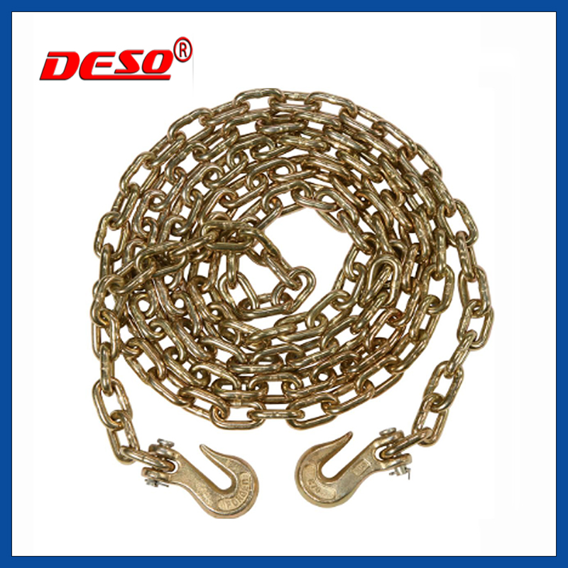Yellow Zinc G70 Welded Lashing Load Binder Chain with Clevis Grab Hooks
