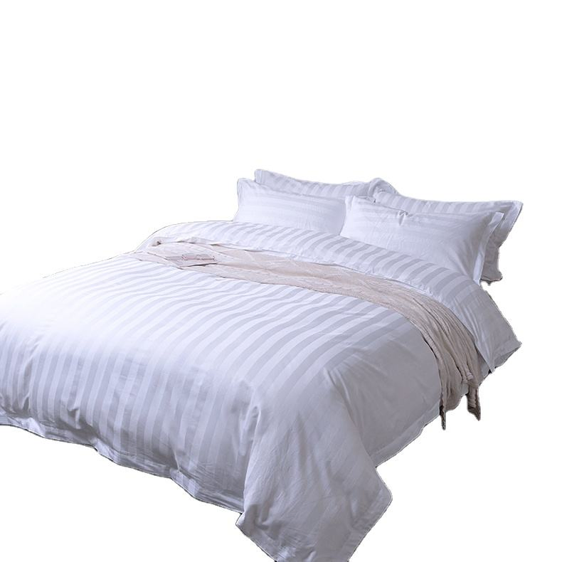 100% Cotton Fabric Bedding Set 3cm Stripes Queen Size Hotel Bed Linen