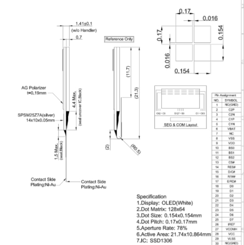 OLED дисплей 0.96 дюйма, 128x64, SSD1306