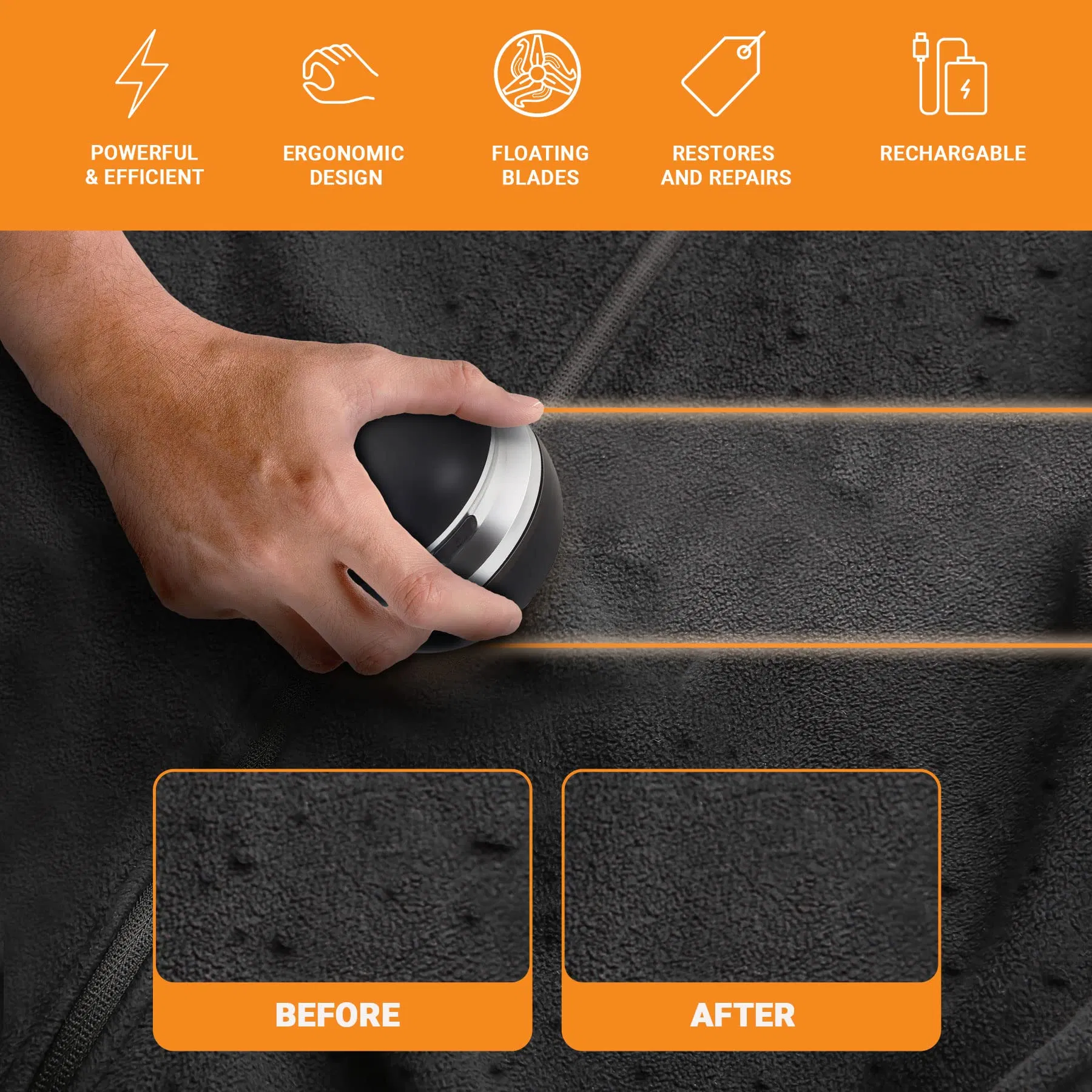 German-Stainless-Steel-Blades Rechargeable Compact Lightweight Portable Ergonomic Electric Fabric Shaver Lint Remover