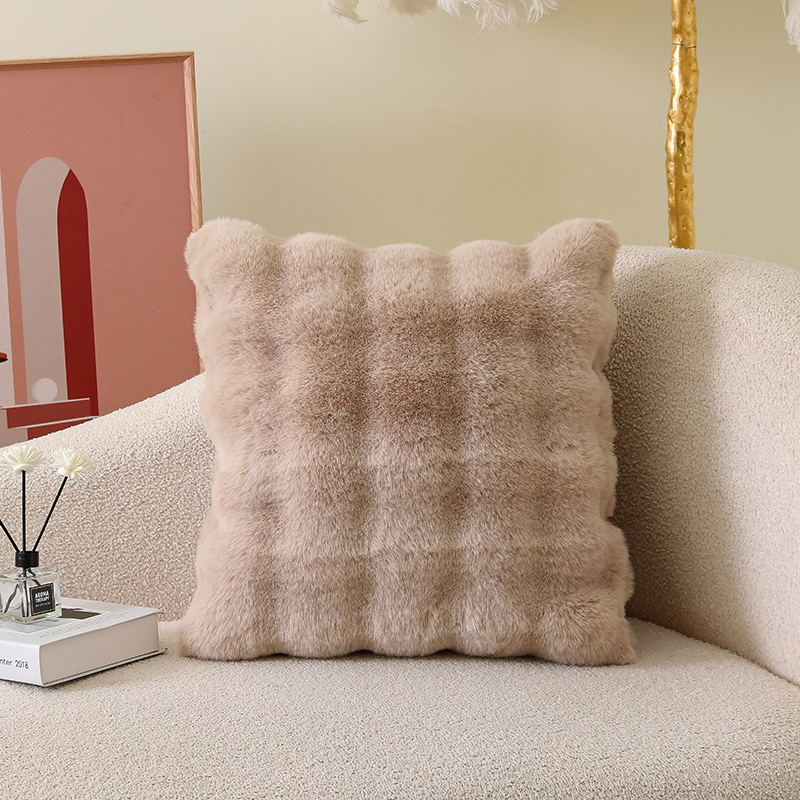 Solid Color Fur Velvet Sofa Pillow Short Plush Waist Cushion Decorative Flapping Rabbit Fur Cushion Cover