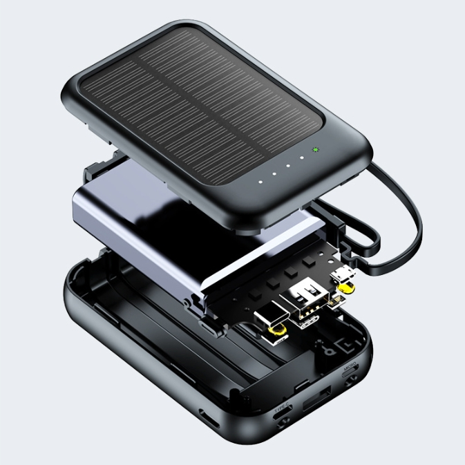 20000mAh Solar Power Bank with Built-in Cables Outdoor Portable Charger