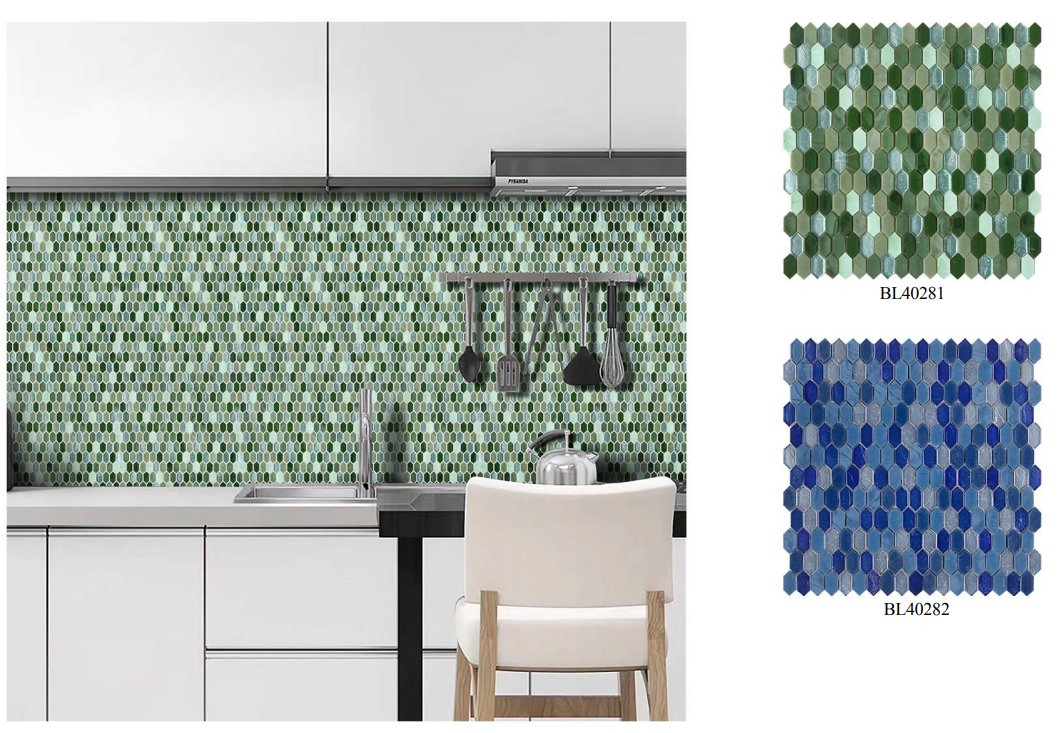 Синяя стеклянная мозаика для стен и пола, 15x31 мм