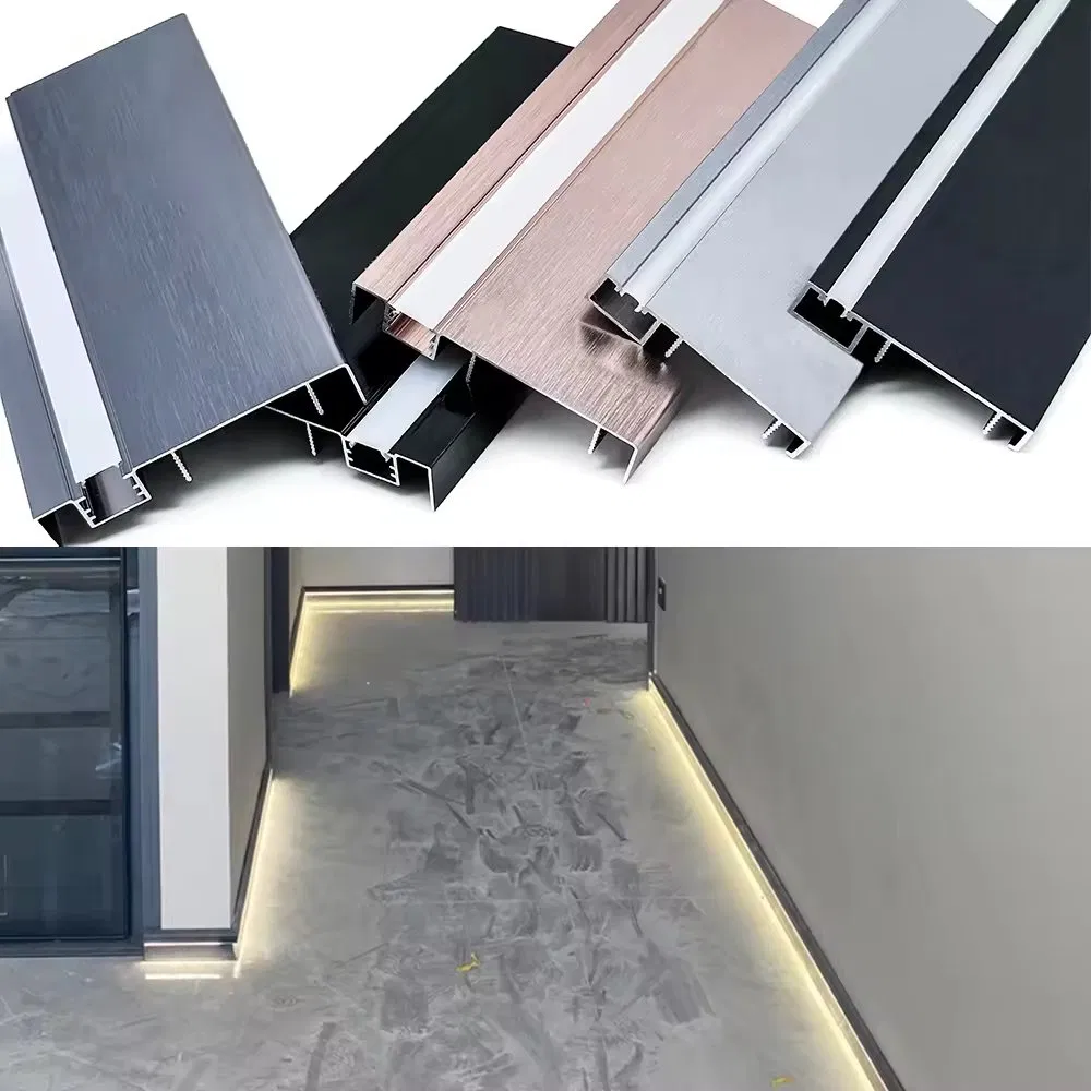 Aluminum LED Lights Exposed Black Baseboards, 5/6/8cm Skirting Board Factory Price