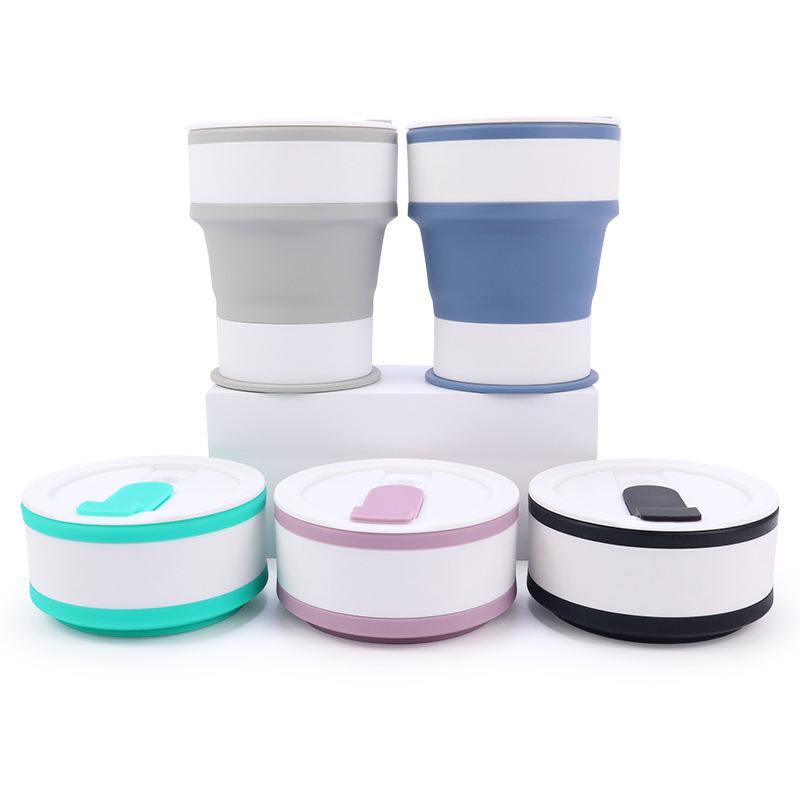 Eco-Friendly Reusable Silicone Collapsible Folding Coffee Mug Travel Cups with Lid