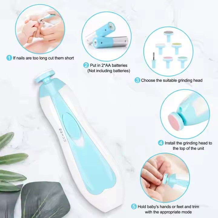 Nail Cutter Baby Nail Trimmer 6 in 1 Safe Electric Baby Nail File Clipper Manicure Pedicure Fingernail Scissors with Light