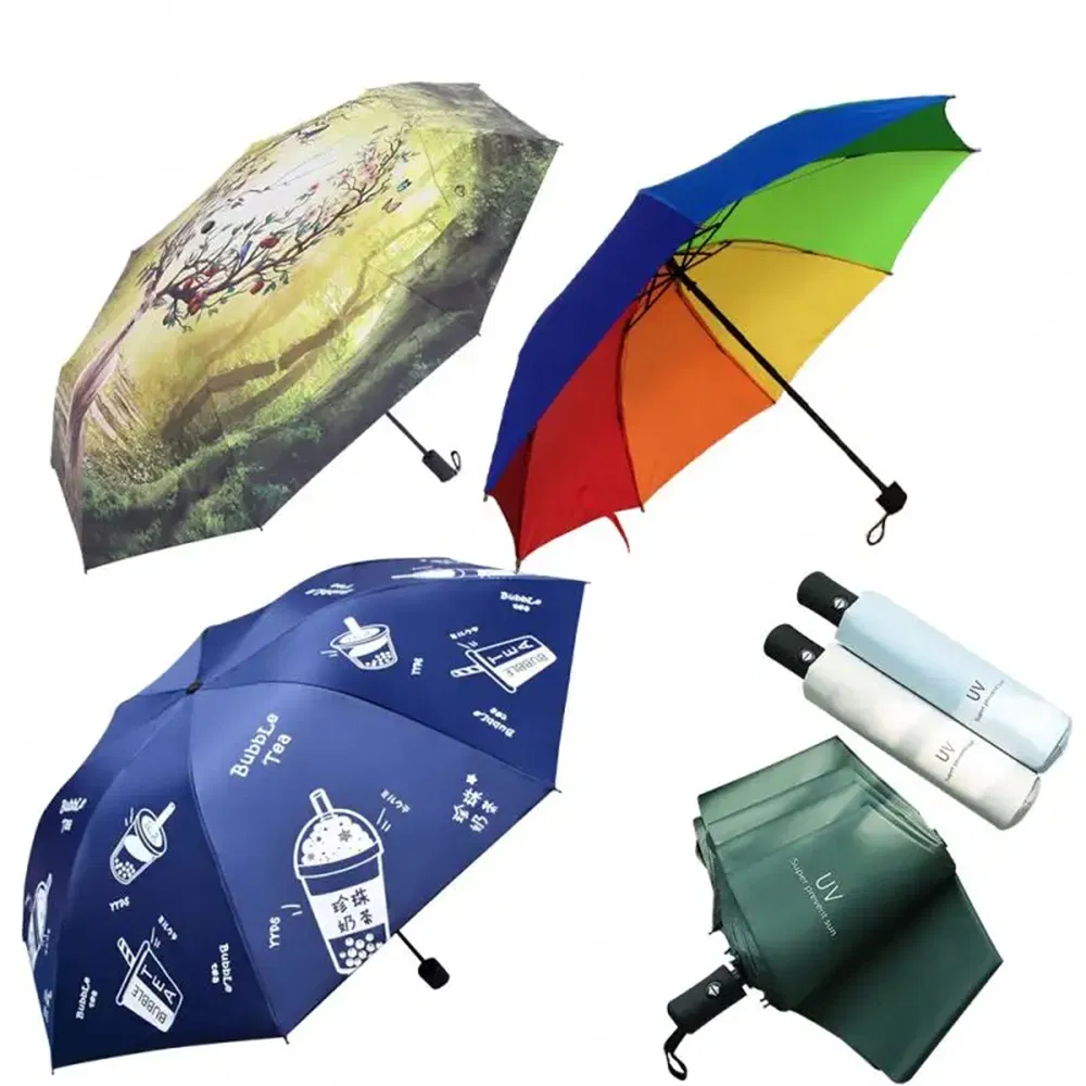 Fashion Travel Rain Branded Logo Good Quality Print Grey Rain Umbrella