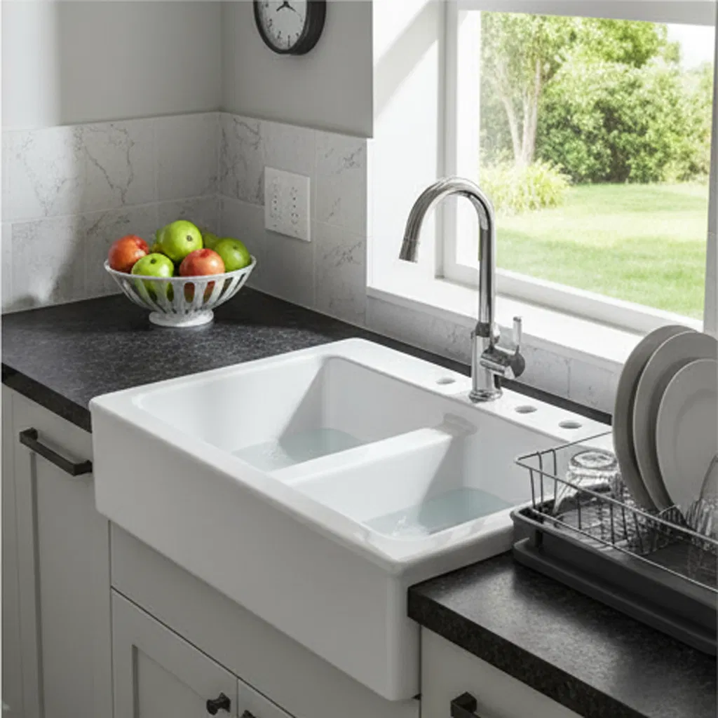 Sally White Acrylic 33.8X22.8X10.4 Inch Vanity Drop-in Basin Laundry Cabinet Double Bowl Sink for Washing Room Bathroom or Kitchen