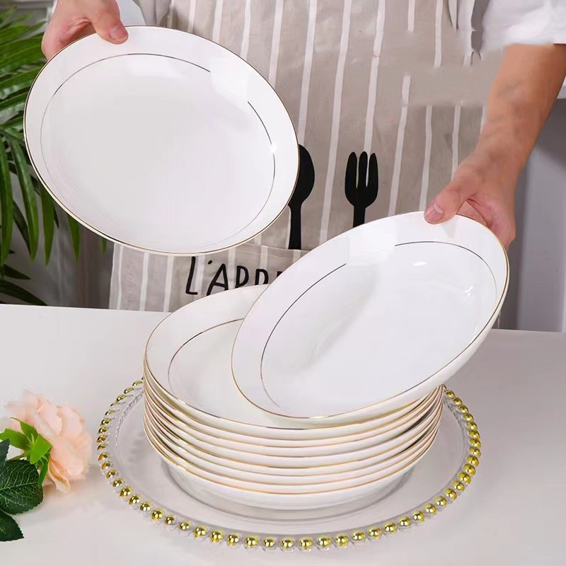 8"Coup Moon Soup Bowl Plate Ggk Decal Golden Line Ceramic Porcelain Tableware