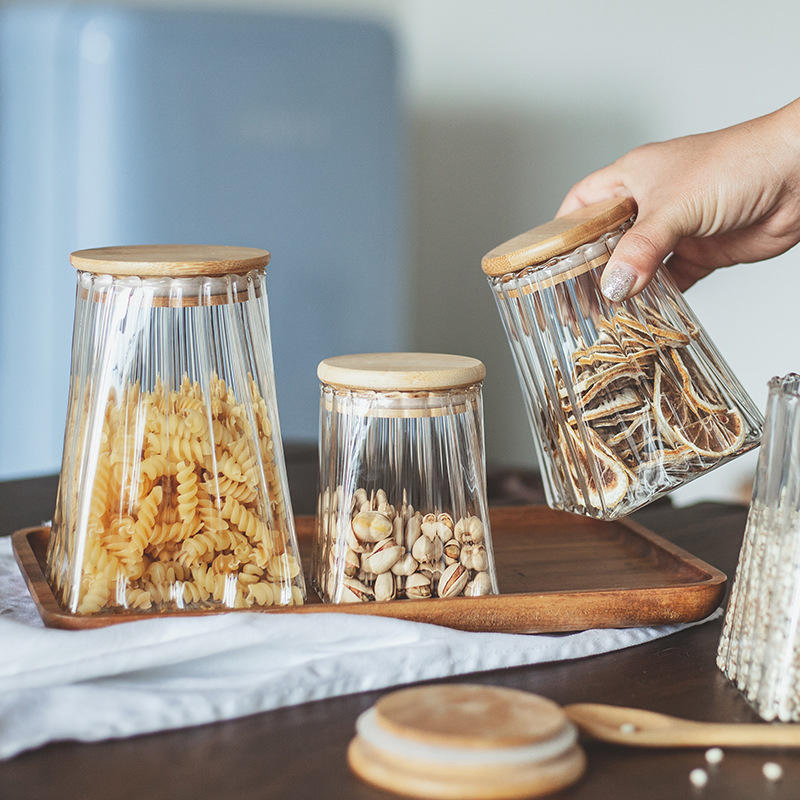 Kitchen Canisters Bamboo Lids Food Storage Jar Use Glass Clear Glass Jar