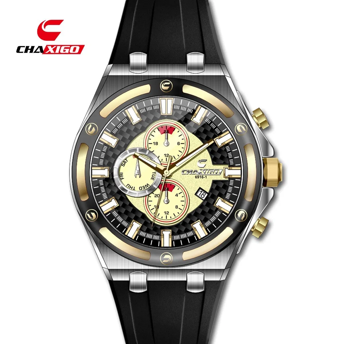 Chaxigo Men's Silicone Waterproof Luminous Calendar Multifunctional Quartz Watch