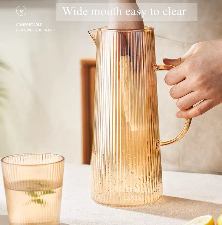 Stripes Plated Color Glass Carafe Water Pitcher with Lid