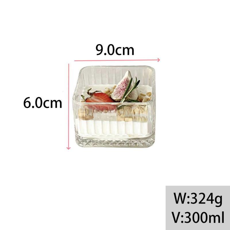 Glass Bowl Stripe Rhombus Pattern Square Shape Bowl Dessert Bowl Breakfast Bowl