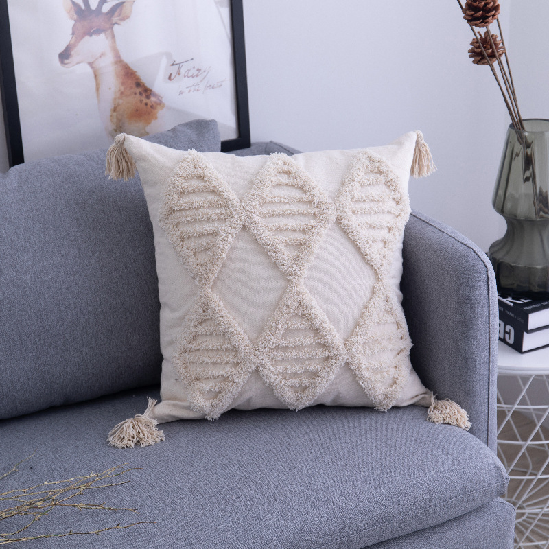 Boho Moroccan Nordic Bohemian Luxury Tufted Linen Cushion Covers 45X45 Cm Throw Pillow Cover with Tassel for Home Decor Sofa