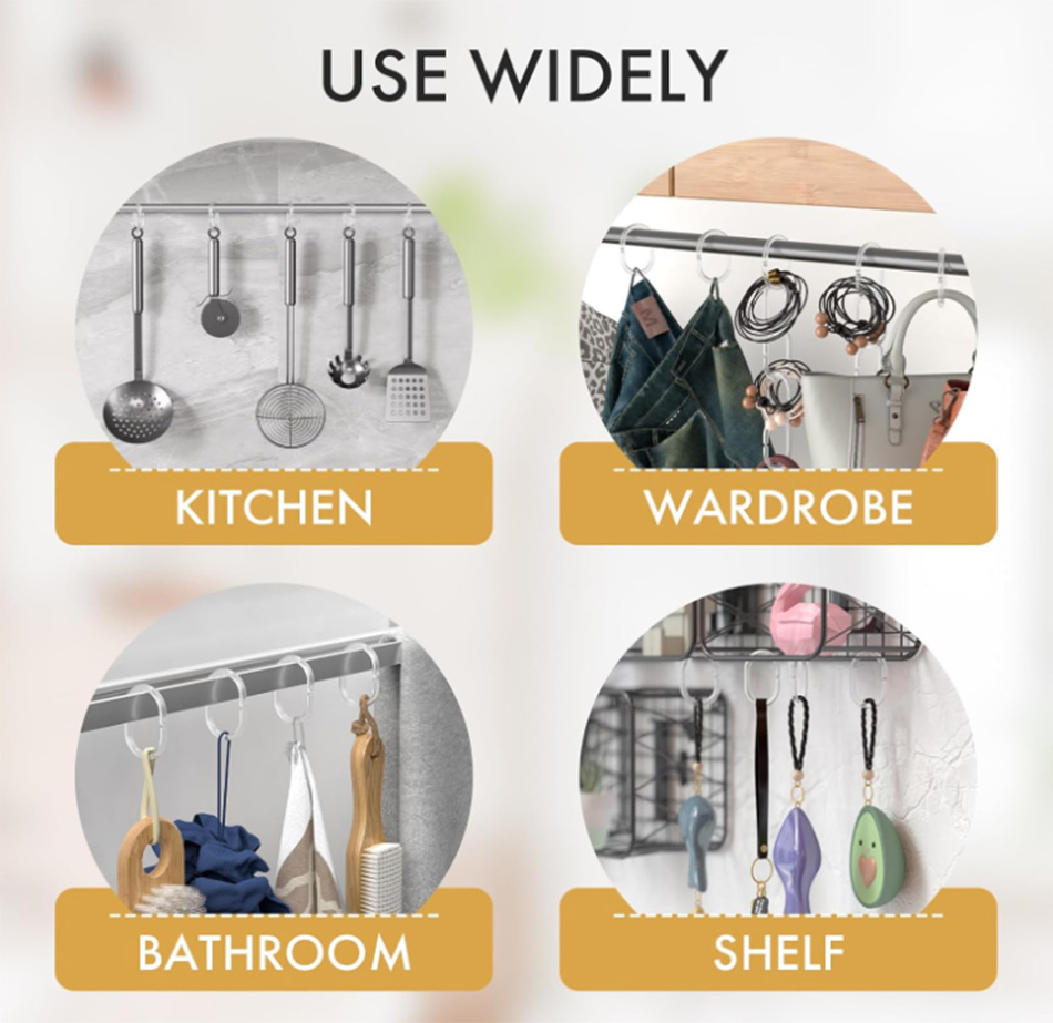 24PCS C Shaped Plastic Shower Curtain Rings Shower Hooks for Shower Curtain