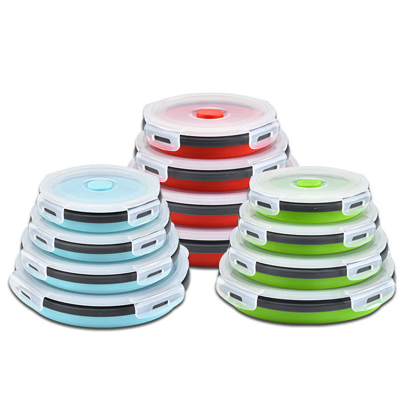 Round Food Silicone Foldable Lunch Box Portable Lunch Bento Box Kitchen Tools