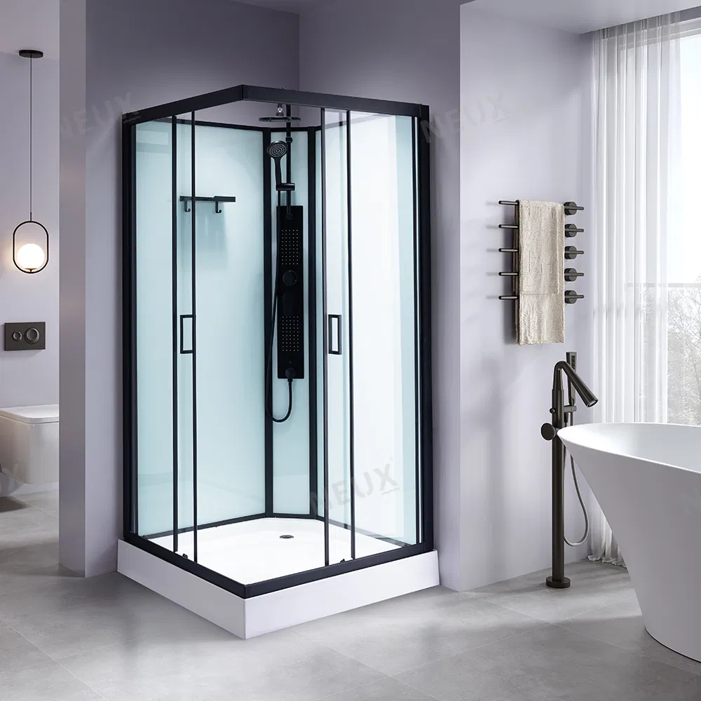 Easy Installation Black 5mm Tempered Glass Square Shape Massage Shower Cabin with Tray