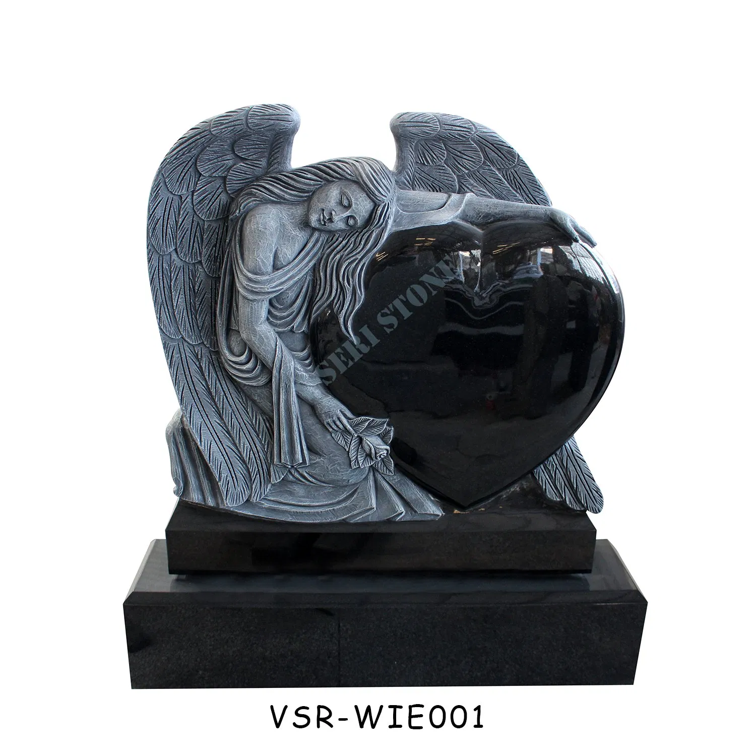 Hot Selling Black Granite Headstone Cemetery Wholesale Angel Heart Tombstone