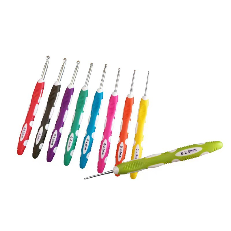 TPR Two-Color Handle Aluminum Crochet 9PCS/Set Handle Crochet Yarn Needles