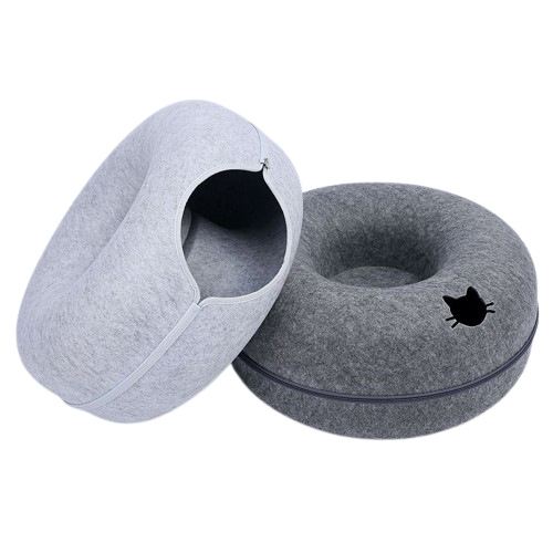 Durable Felt Half-Enclosed Cat Nest with Tunnel Feature