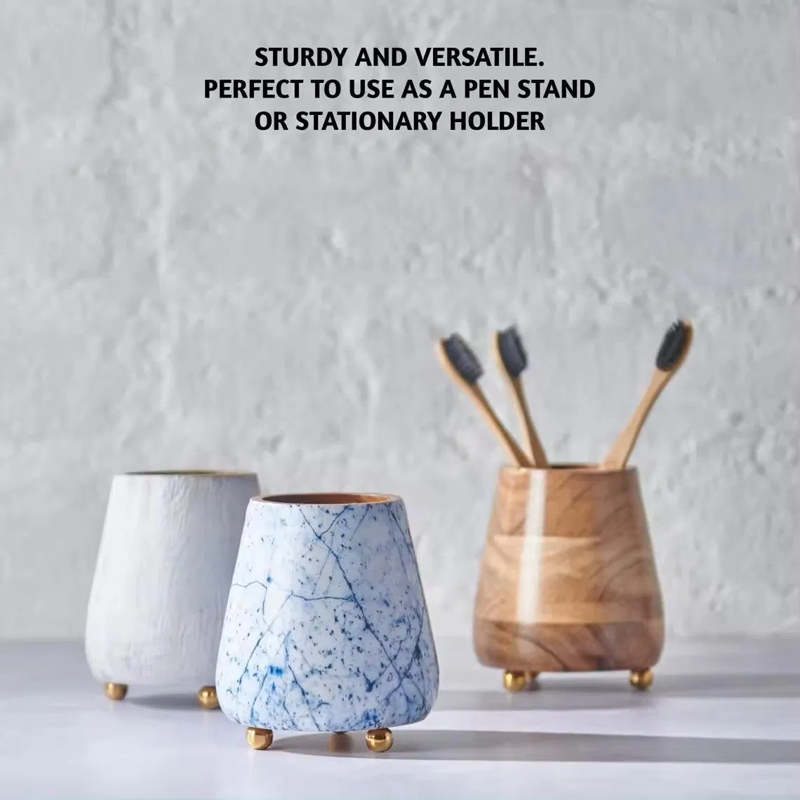 Round Acacia Wood Toothbrush and Toothpaste Holder Handmade Eco Bathroom Storage Rack Toothbrush Cup