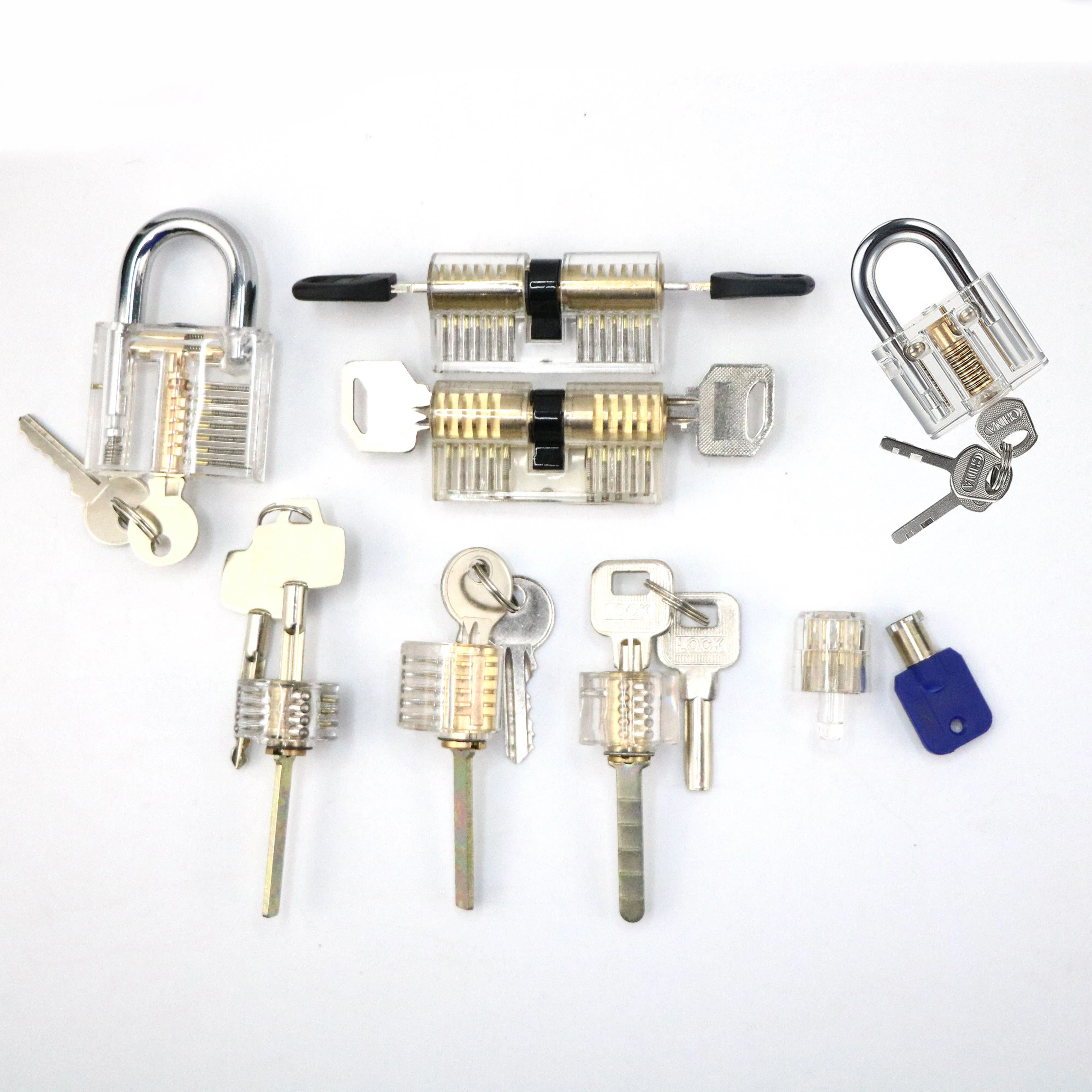 8-Piece Practice Lock Set Locksmiths Transparent Padlock Professional Lock Picking Tool Kit