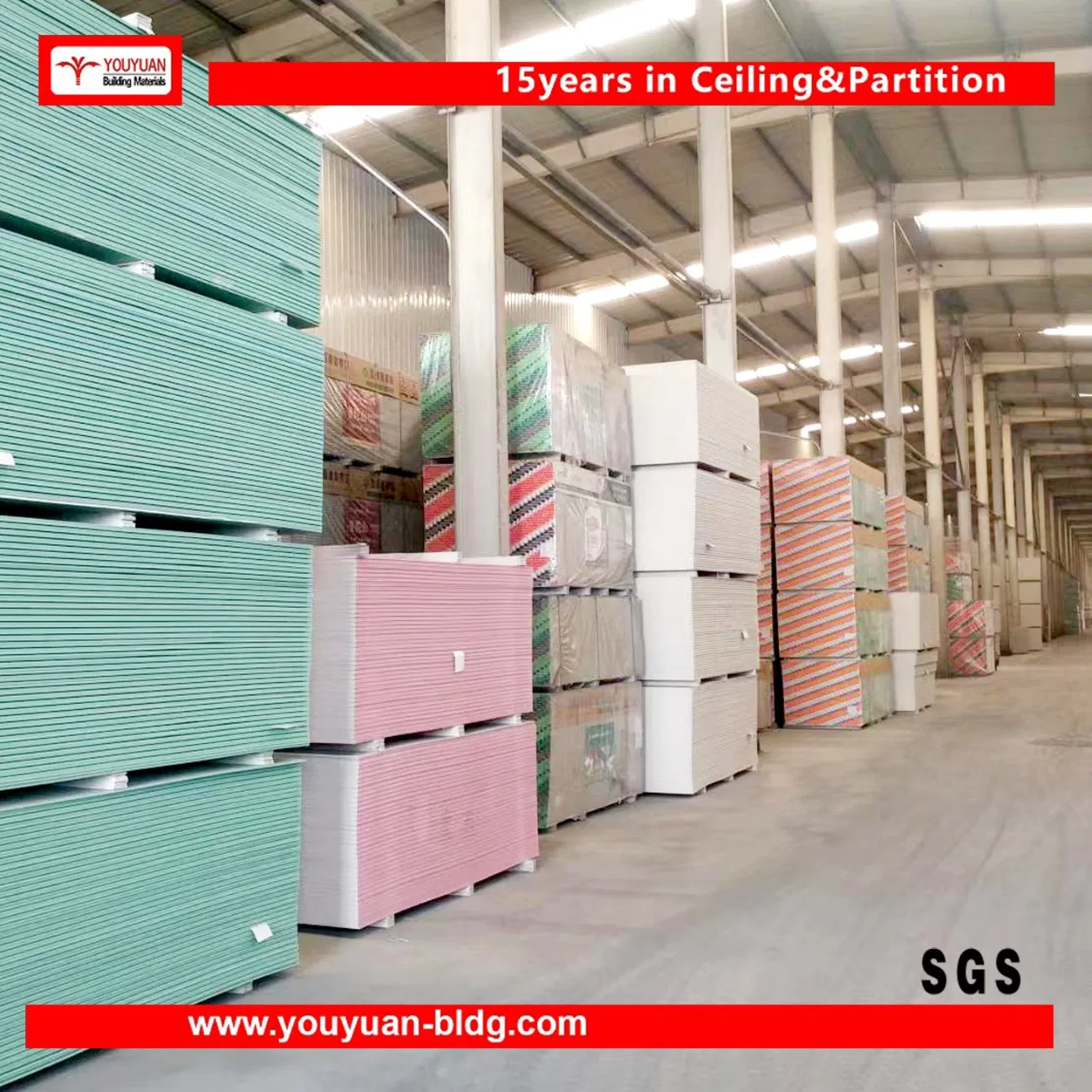Youyuan Brand Drywall with 9mm 9.5mm 12mm 12.5mm Drywall Sheetrock