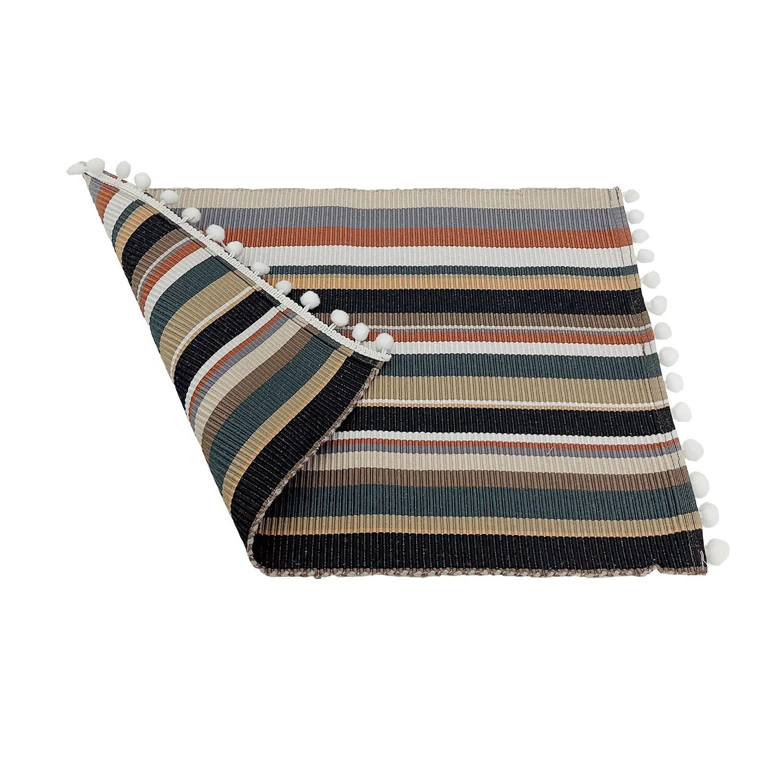 Fringed Stripe Tabletop Placemat Set for Dining Room Kitchen Table Decor