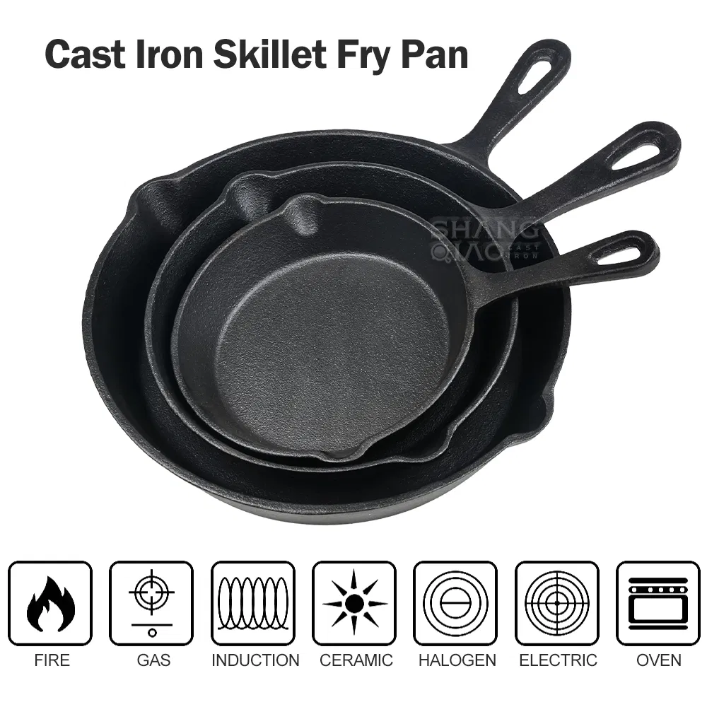 3 Pieces Cast Iron Frying Pans Pre Seasoned Cast Iron Pan Cookware Cast Iron Skillet Set