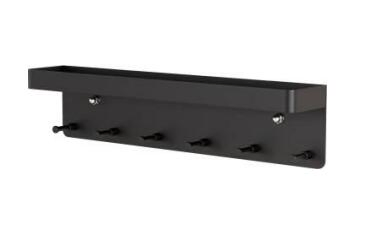 Bathroom Accessory Aluminum Black Storage Rack Shelf with Hook