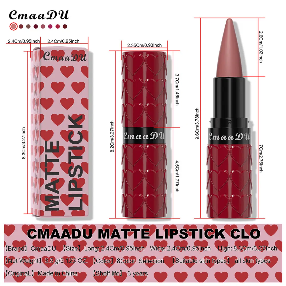 Cmaadu Vibrant 8-Color Heart-Shaped Lipstick Set for All Skin Tones