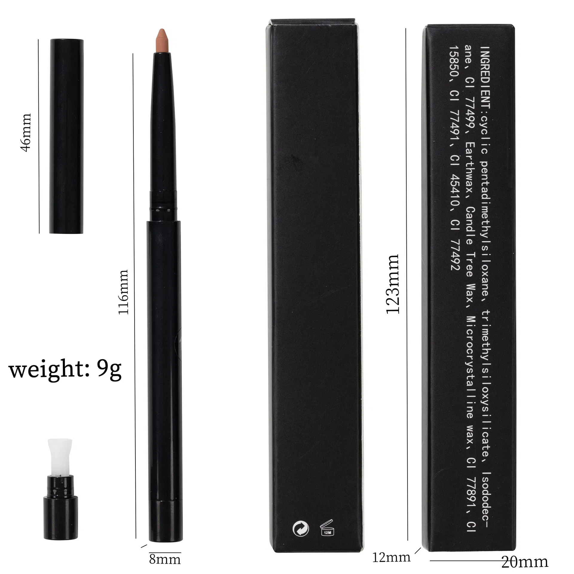 Long Lasting Dark Brown Lipliner Pencil Private Label Waterproof Vegan Cruelty Free Creamy Lip Liner