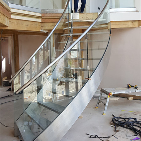 Double Steel Plates Stairs Curved Wooden Staircase