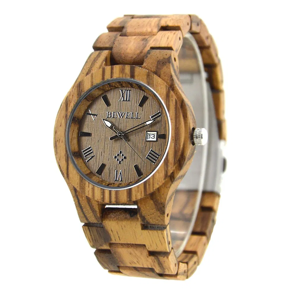 100% Natural Congo Zebra Wood Watch for Mens Japan Vj32 Movement OEM Wristwatches Custom Watch Relogio Masculino