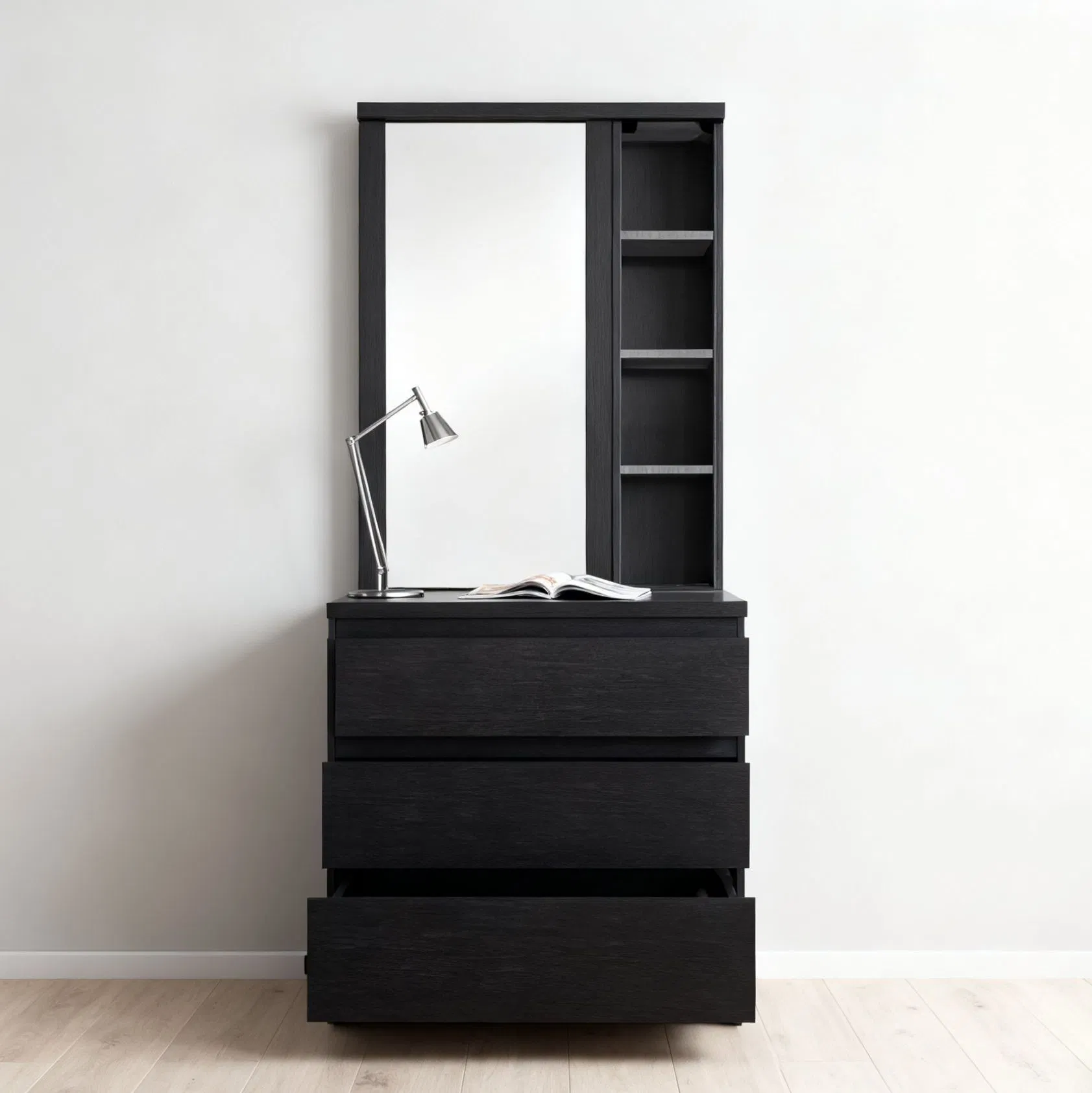 Modern Salon Decor Vanity Table Makeup Mirror Luxury Full-Length Mirror with Sliding Mirror and 3 Drawers