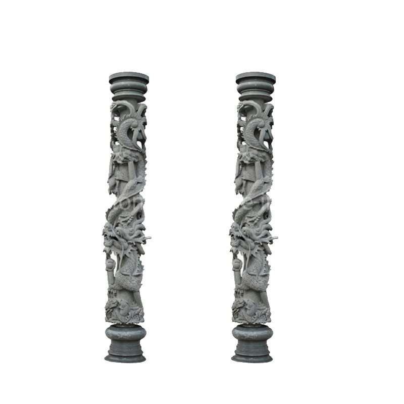 Outdoor Decorative Stone Dragon Column and Pillars