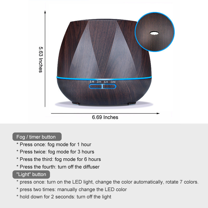 500ml Wood Grain Home Electric Rechargeable Essential Oil Aroma Fragrance Diffuser with RGB LED Light