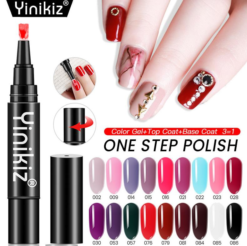 18 Colors Professional Permanent 3 in 1 One Step Nail Gel Pen Manicure DIY Beauty Salon UV Nail Polish Mirror Color Fashion Nail Gel Pen