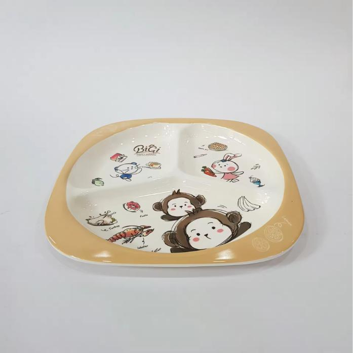 Ready Stock Hot Sales Original Cute Cartoon 3-Divided Plate for Children Restaurant Melamine Plate