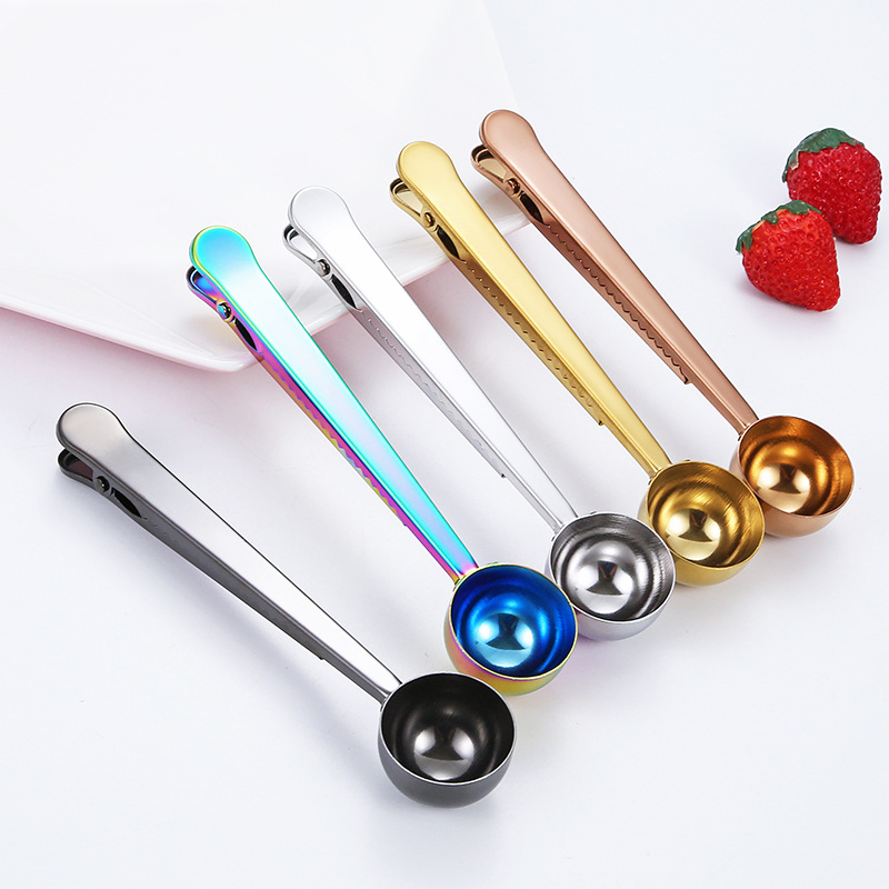 Long Handle Stainless Steel Coffee Measuring Spoon with Bag Clip for Coffee Beans