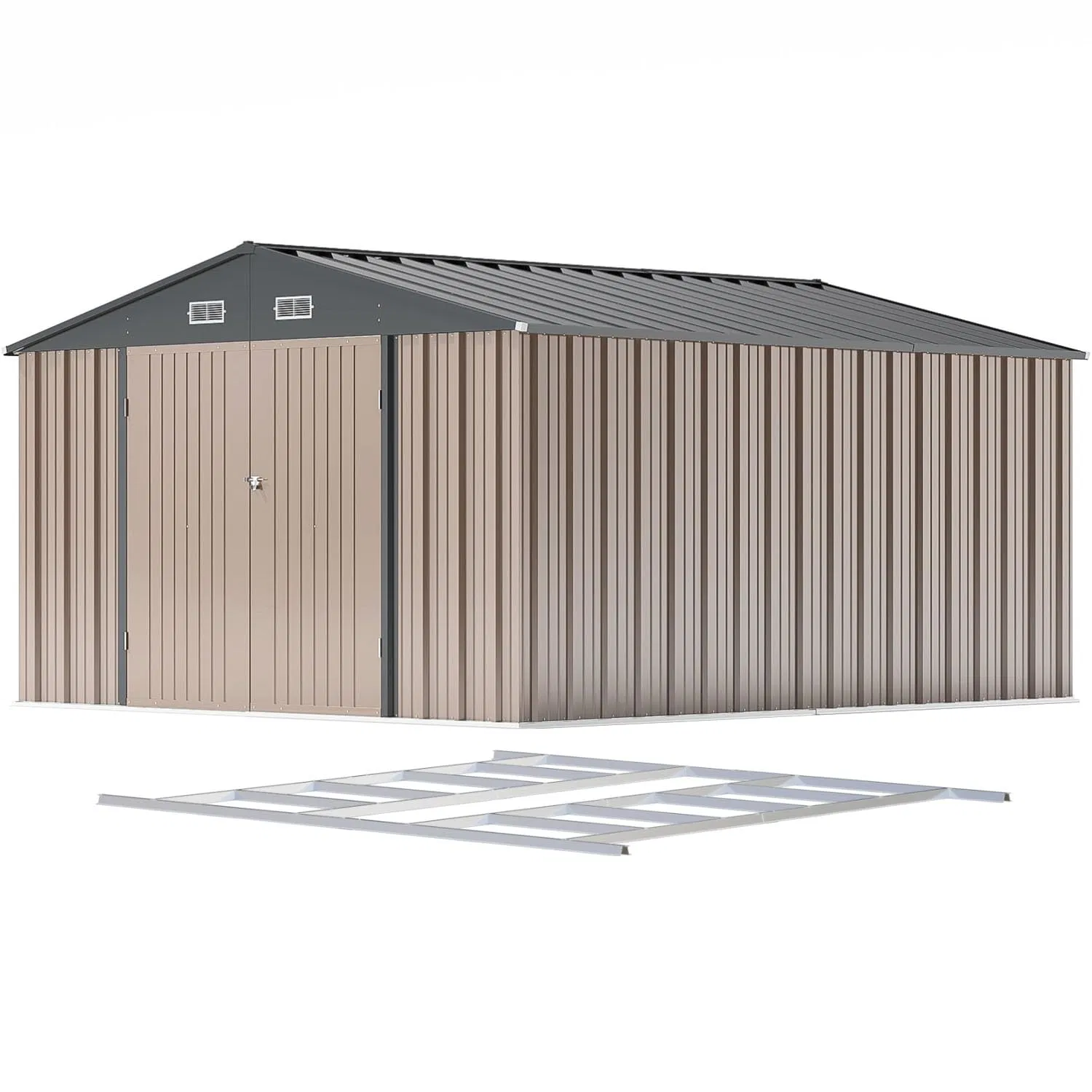 10 X 12 FT Metal Storage Shed for Outdoor with Floor Frame