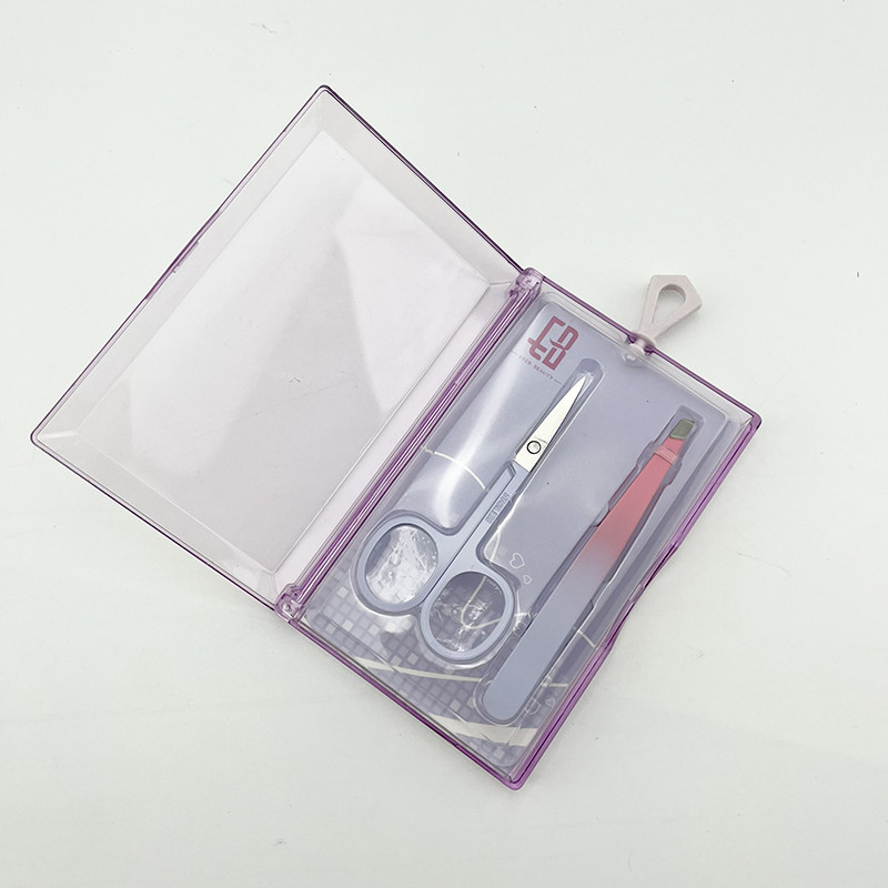 2PCS Stainless Steel Eyebrow Set Tweezer and Scissors Cosmetic Tool Nail Care Set