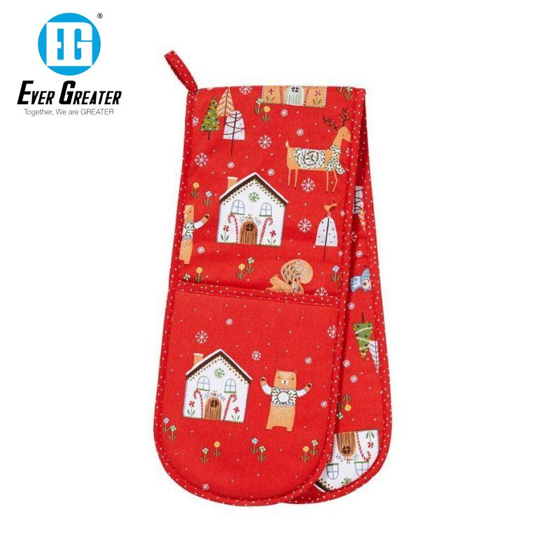 Premium Custom Cotton Christmas Oven Mitts Heat-Resistant Personalized Oven Mitts Set