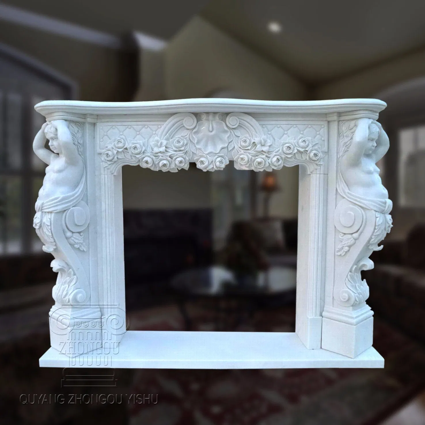 French Style Natural White Marble Fireplace for Home Decoration
