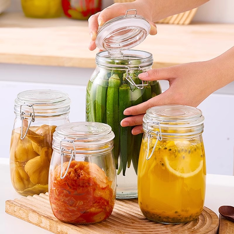 Customized Capacity Sealed Moisture-Proof Buckle Food Kitchen Home Glass Storage Jar