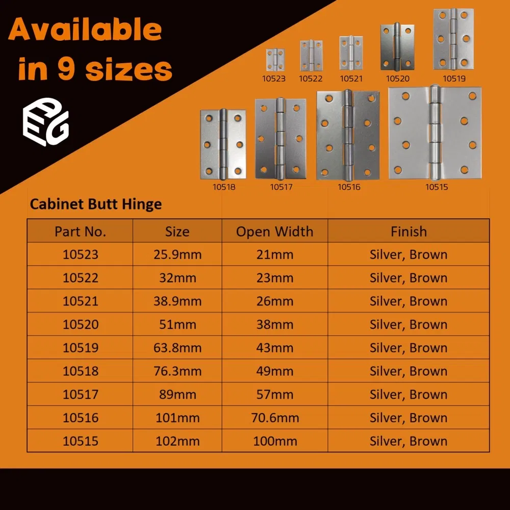Compact 1" Cabinet Hinge - 1.2mm Steel Silver Lacquer Finish 1"Hinge