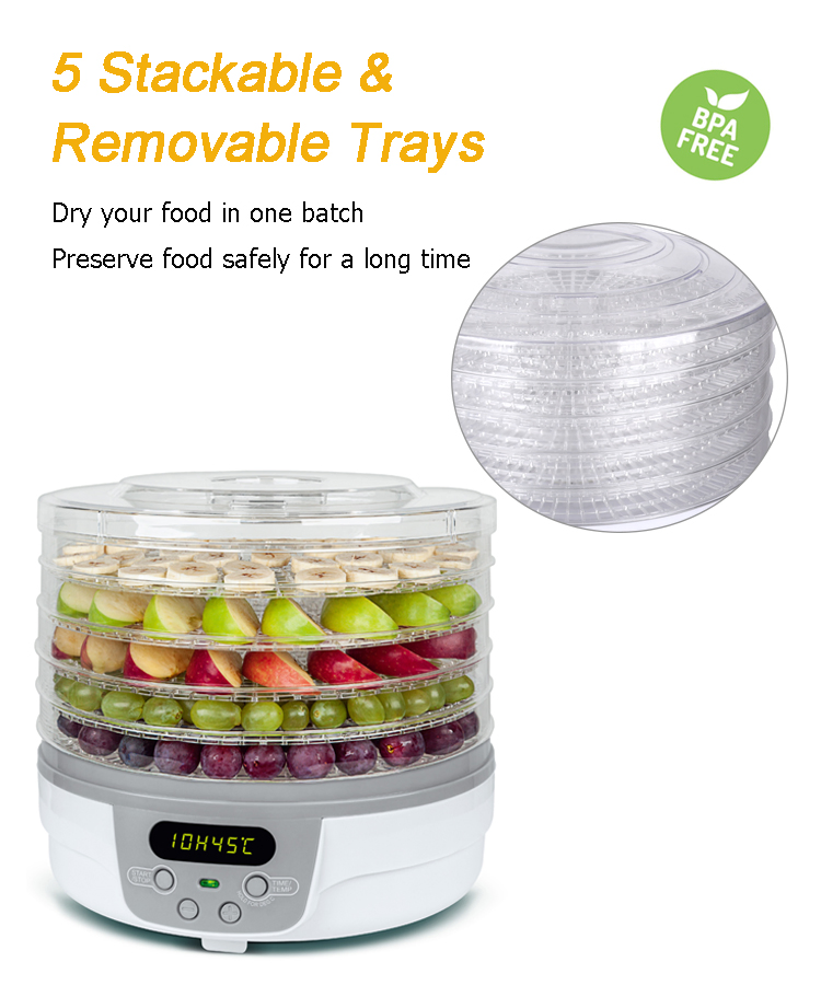 Household Use Food Dehydrator 5 Trays with Adjustable Thermostat
