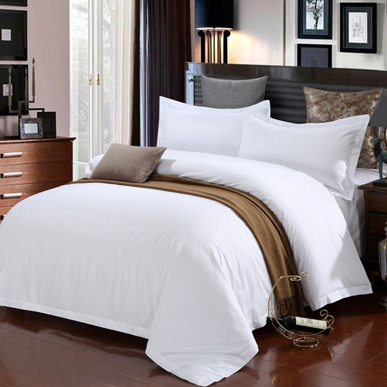 Wholesale White Hospitality Hotel 100% Cotton Fabric 4 Piece Bedding Set
